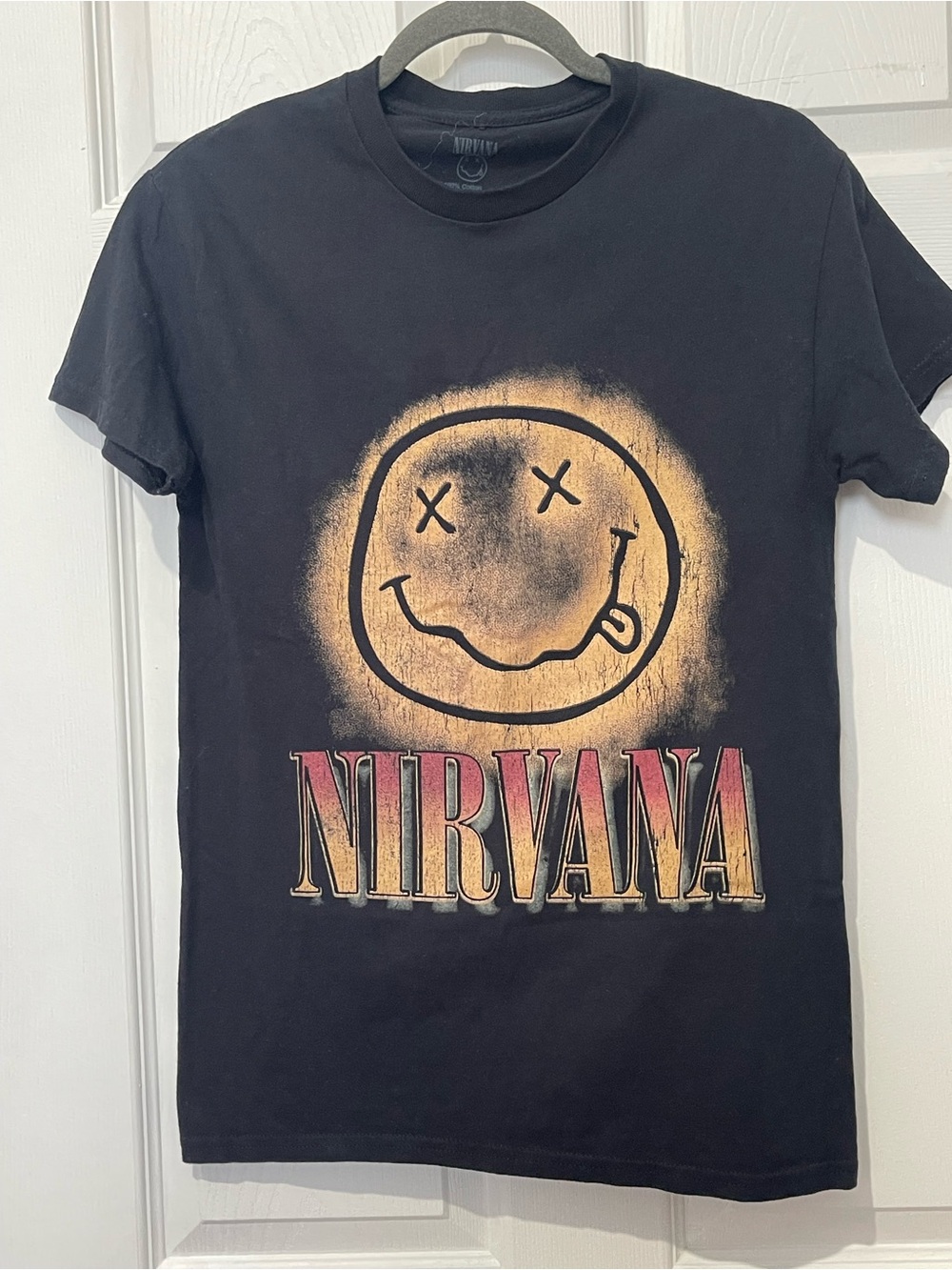 Nirvana Smiley Face Band Tee - Black with Yellow/Red Graphic